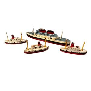 S.S. Pleasure ‎ Cruise 4 Piece Wooden Toy Boat Set 1930s Vintage Some Damage